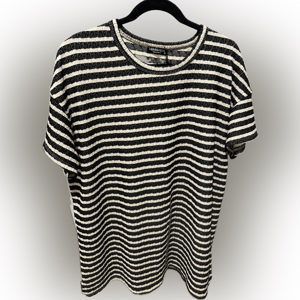 HEIMISH USA Black and White Striped Top